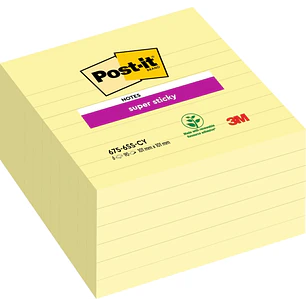 Post-It Super Sticky Pack de 6 Blocs de 90 Notas Grandes Adhesivas Reposicionables - 101x101mm - Color Amarillo Claro