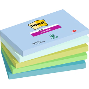 Post-It Super Sticky Pack de 5 Blocs de 90 Notas Adhesivas Reposicionables - Forma Rectangular - 127x76mm - Colores Surtidos