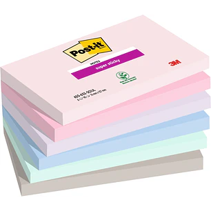 Post-It Super Sticky Pack de 6 Blocs de 90 Notas Adhesivas Reposicionables - Forma Rectangular - 127x76mm - Colores Surtidos