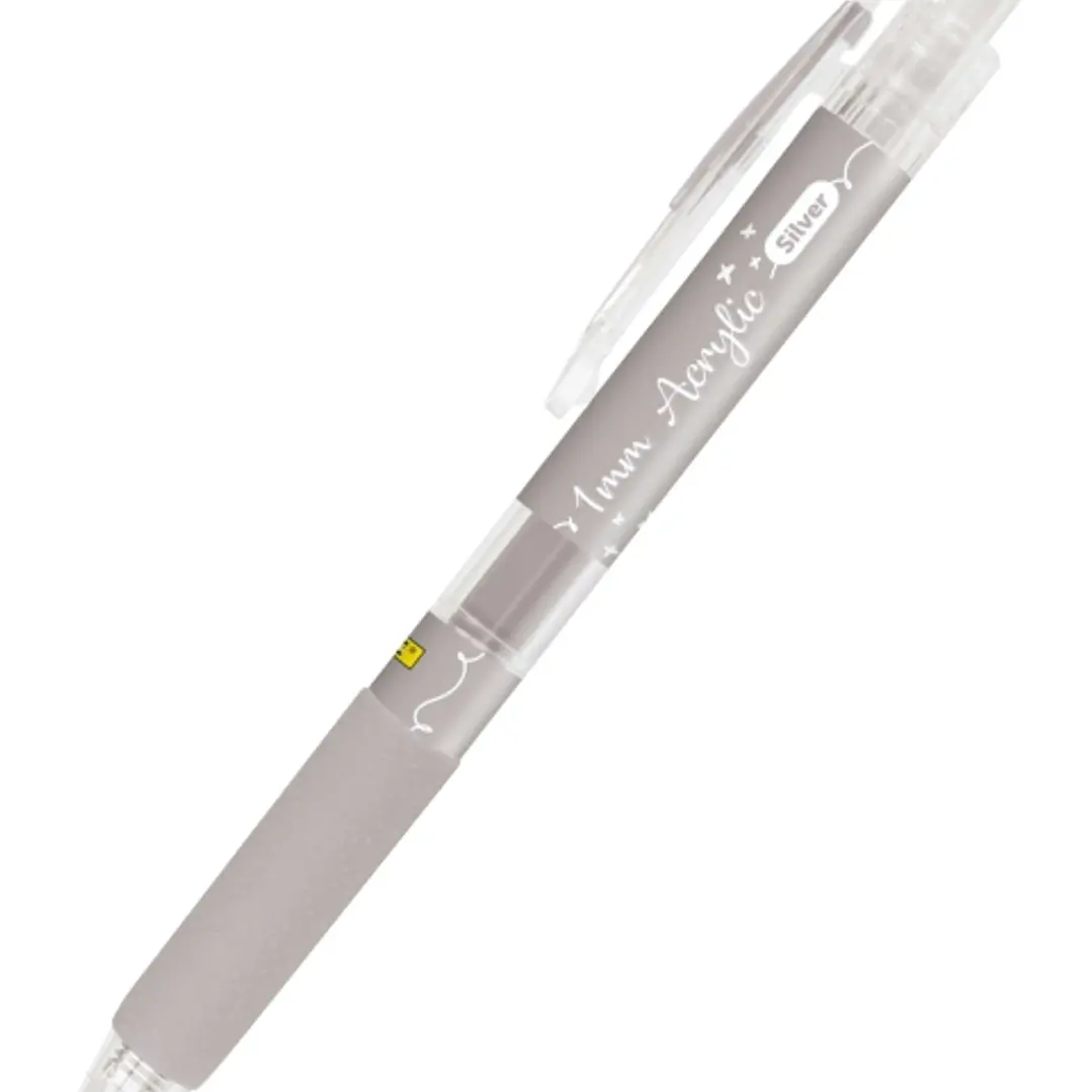 Online Boligrafo Retractil - Tinta Acrilica - Punta Fina de 1mm - Color Plata 1