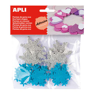 Apli Formas Goma Eva Adhesivas Copo de Nieve Purpurina 22 U - Decoracion Navideña - Faciles de Pegar - Brillantes y Llamativas