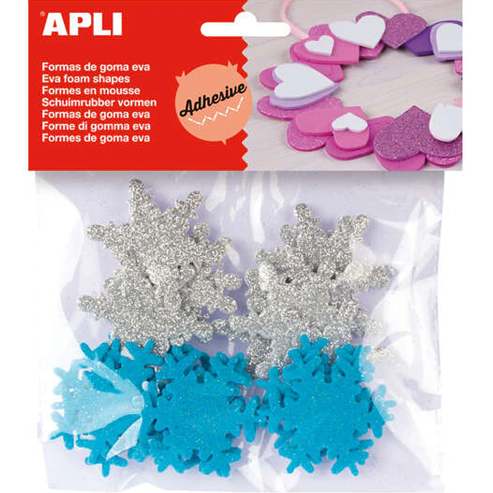 Apli Formas Goma Eva Adhesivas Copo de Nieve Purpurina 22 U - Decoracion Navideña - Faciles de Pegar - Brillantes y Llamativas 1