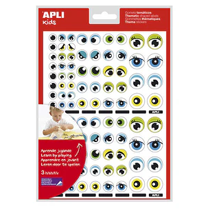 Apli Gomets Tematicos con Ojos - 312 Gomets - Identificacion de Emociones y Expresiones - Desarrollo de Habilidades Motoras - Adhesivo Removible - Adh