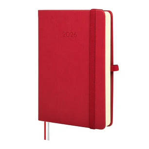 Finocam Minimal Textura Agenda en Catalan - Anual 2026 - Tapa Dura - Cierre con Goma Elastica - Formato M4 - 124x27x174mm - 1 Dia por Pagina - Color R
