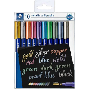 Staedtler Metallic Calligraphy Pack de 10 Rotuladores para Caligrafia - Trazo 2.8mm - Colores Surtidos