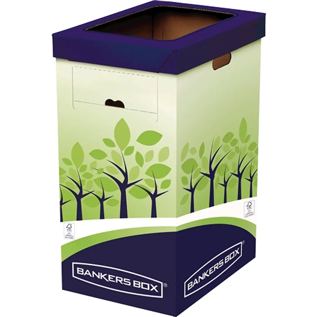 Fellowes Bankers Box Contenedor de Reciclaje 69L - Certificacion FSC - Doble Abertura - Fabricado en Carton Reciclado Resistente 1