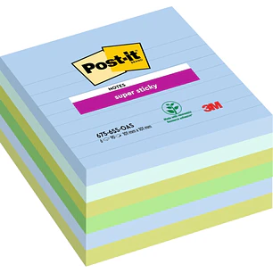 Post-It Super Sticky Pack de 6 Blocs de 90 Notas Adhesivas Reposicionables - Forma Cuadrada - 101x101mm - Colores Surtidos
