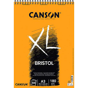 Canson Bloc XL Bristol Extraliso A3 de 50 Hojas 180gr - Acabado Satinado - Muy Resistente - Color Blanco