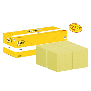 Post-It Pack de 24 Blocs de 100 Notas Adhesivas Reposicionables - Forma Cuadrada - 76x76mm - Color Amarillo Claro