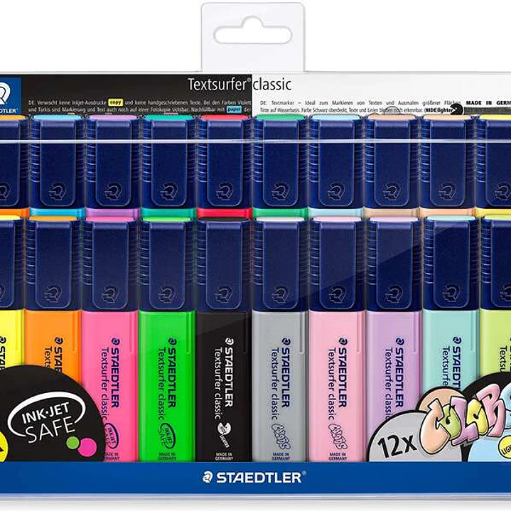 Staedtler Textsurfer Classic 364 Pack de 20 Marcadores Fluorescentes - Punta Biselada - Trazo entre 1 - 5mm - Tinta con Base de Agua - Colores Surtido 1