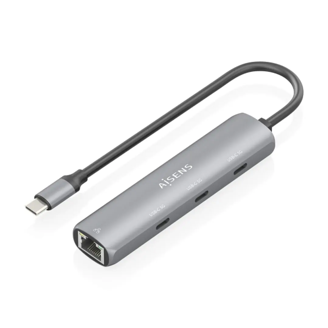 Aisens ASUC-4P041-GR Adaptador de Red USB-C a Ethernet Gigabit + Hub 3xUSB-C - 15cm - Color Gris 1