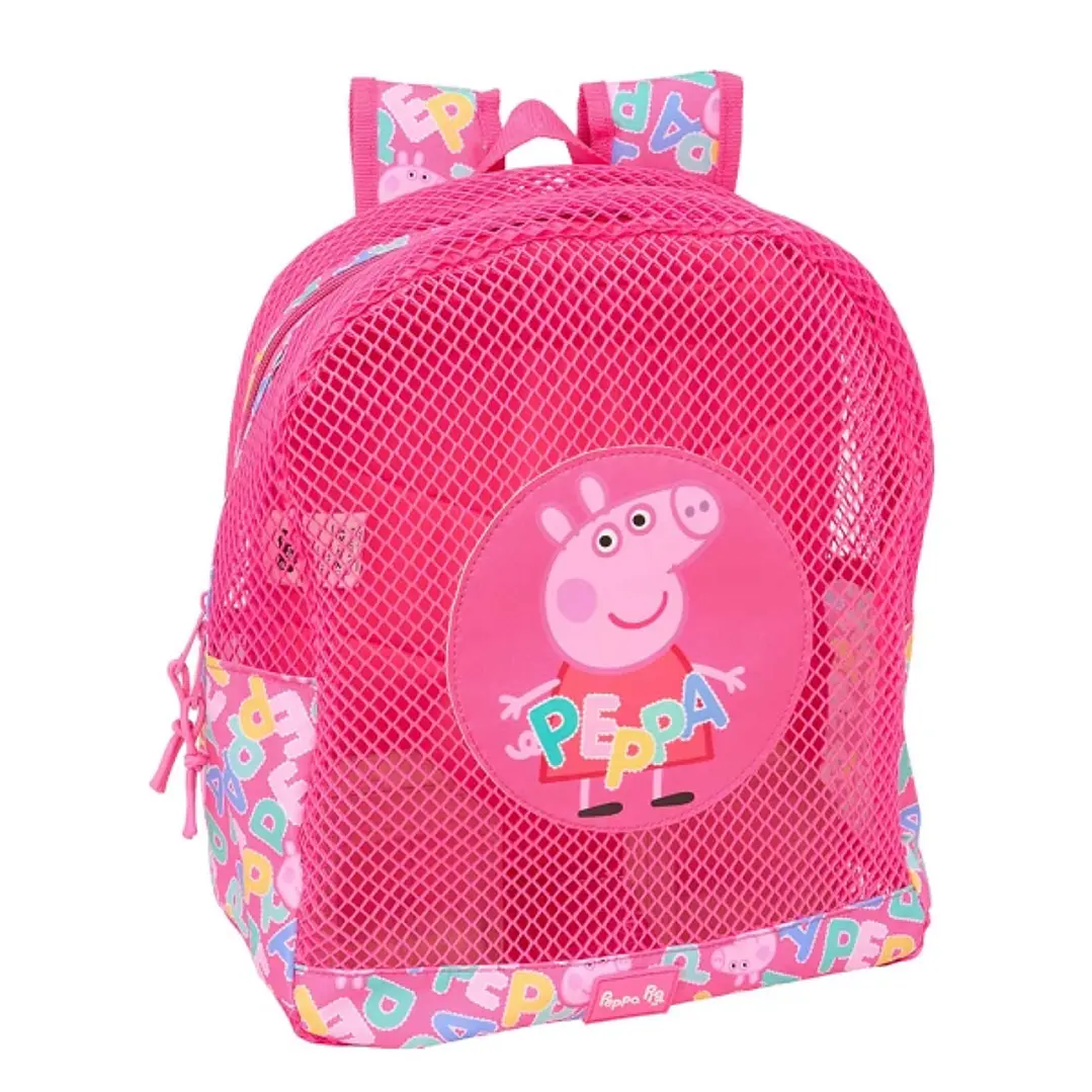 Safta Peppa Pig Mochila - Rejilla Anti-Arena - Doble Tirador - Hombreras Acolchadas - Asa Superior - 13.15L - 320x120x380mm - Color Rosa 1