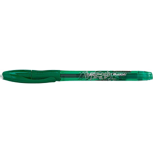 Bic Gel-ocity Illusion Boligrafo de Tinta Gel Borrable - Punta Media de 0.7mm - Recargable - Grip de Goma - Clip de Plastico - Color Verde