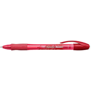 Bic Gel-ocity Illusion Boligrafo de Tinta Gel Borrable - Punta Media de 0.7mm - Recargable - Grip de Goma - Clip de Plastico - Color Rojo