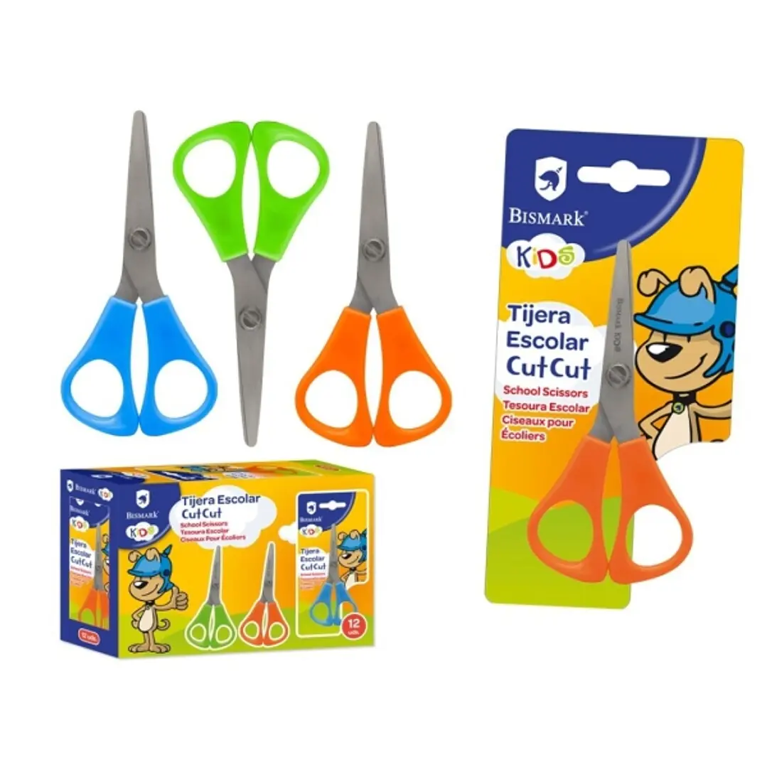 Bismark Kids Cut-Cut Tijera Escolar - Mangos en Plastico - Punta Roma - Colores Surtidos 1