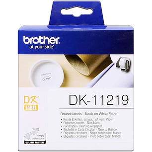 Brother DK11219 - Etiquetas Originales Precortadas Circulares - 12 mm de Diametro - 1200 Unidades - Texto negro sobre fondo blanco