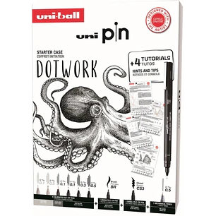 Uni-ball Uni Pin Dotwork Pack de 8 Rotuladores Calibrados 0.1, 0.3, 0.5, Brush y CS3 + 1 Portaminas Shalaku S + 4 Tutoriales + Consejos, Sugerencias y