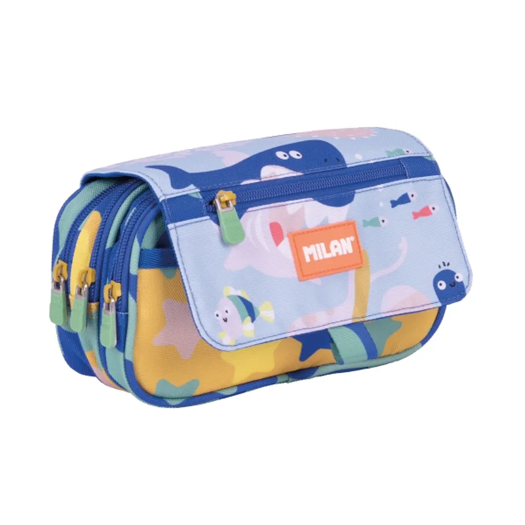 Milan Blue Odyssey Estuche Portatodo con Solapa - Cremallera - 4 Compartimentos - 13x24x10cm - Multicolor 1