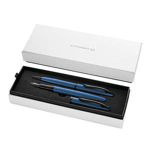 Pelikan Jazz Noble Set de Boligrafo y Estilografica - Cuerpo Satinado con Detalles Cromados - Incluye Estuche de Regalo - Color Aguamarina