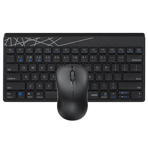 Rapoo 8000M Pack Teclado Compacto + Raton Inalambricos - Bluetooth y 2.4GHz -  Raton 1300 DPI - Autonomia hasta 12 Meses - Color Negro