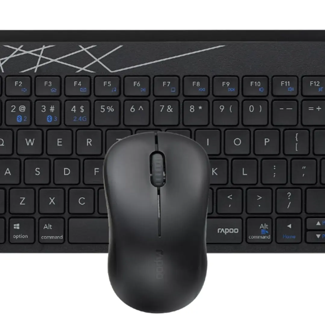 Rapoo 8000M Pack Teclado Compacto + Raton Inalambricos - Bluetooth y 2.4GHz -  Raton 1300 DPI - Autonomia hasta 12 Meses - Color Negro 1