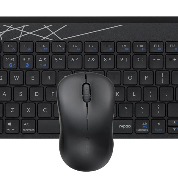 Rapoo 8000M Pack Teclado Compacto + Raton Inalambricos - Bluetooth y 2.4GHz -  Raton 1300 DPI - Autonomia hasta 12 Meses - Color Negro 1
