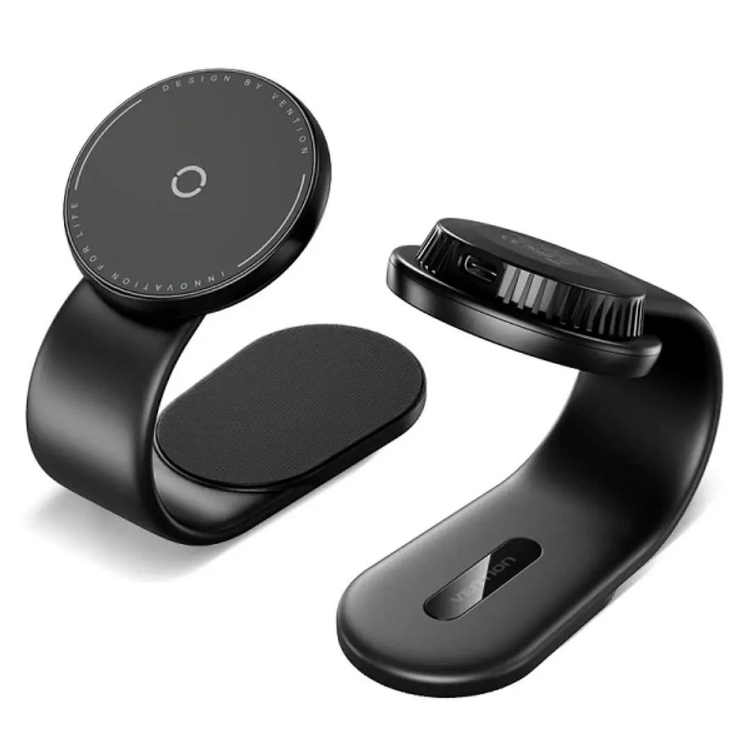 Vention Soporte Cargador Magnetico para Smartphone - 15W - USB-C - Adhesivo 3M y Velcro - Plegable - Color Negro 1