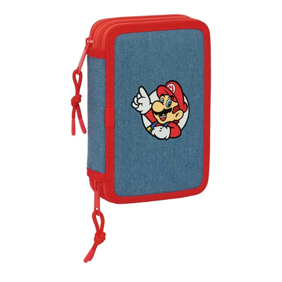 Safta Super Mario Plumier de 2 Pisos - 29 Piezas - Goma - Lapiz - 2 Boligrafos - Sacapuntas - 10 Colores - 14 Rotuladores - 12.5x19.5x4cm - Color Rojo 1