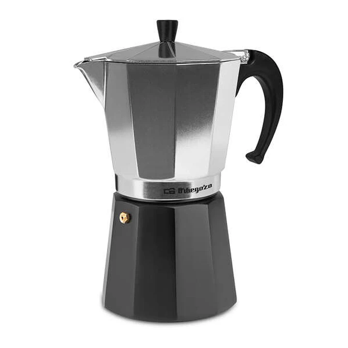 Orbegozo KFM 1230 Cafetera de Aluminio para 12 Tazas - Prepara Delicioso Cafe y Otras Bebidas con Facilidad - Mango Ergonomico y Valvula de Seguridad  1