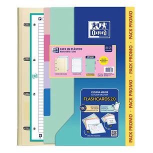 Oxford Live and Go Pack Escolar con Carpeta de Anillas A4 Plus - Recambio Pautado de 80 Hojas - Separadores de Plastico Resistente - Colores Surtidos