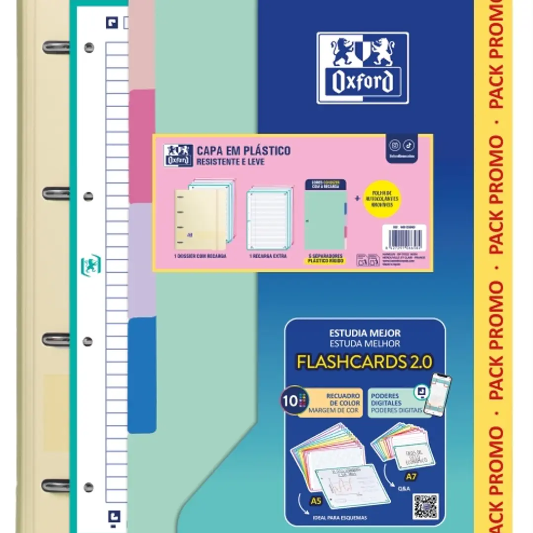 Oxford Live and Go Pack Escolar con Carpeta de Anillas A4 Plus - Recambio Pautado de 80 Hojas - Separadores de Plastico Resistente - Colores Surtidos 1