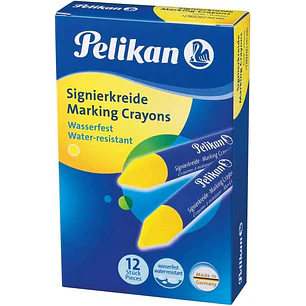 Pelikan Pack de 12 Ceras para Marcar - Resistente al Agua - Facil de Borrar - Ideal para Resaltar Texto - Color Amarillo