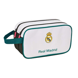 Safta Real Madrid Equipacion 26/27 Neceser - 2 Compartimentos con Cremallera - Adaptable a Carro - Asa de Mano Lateral - 26x15x12.5cm - Color Blanco y