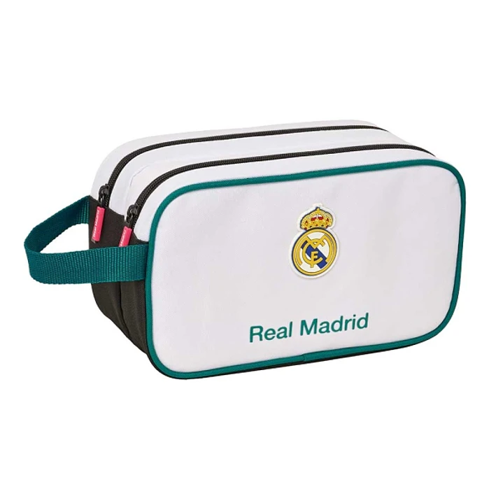 Safta Real Madrid Equipacion 26/27 Neceser - 2 Compartimentos con Cremallera - Adaptable a Carro - Asa de Mano Lateral - 26x15x12.5cm - Color Blanco y 1