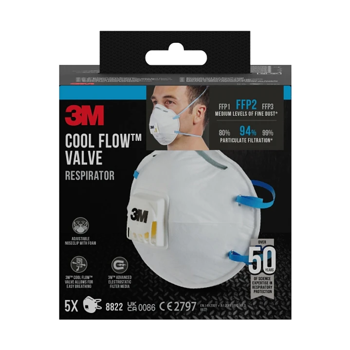 3M Pack de 5 Mascarillas para Particulas FFP2 - Desechable - con Valvula - para Niveles Medios de Particulas - Color Blanco 1