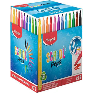 Maped Color`Peps Longlife School Pack de 72 Rotuladores con Punta Media Bloqueada 3.7mm - Tinta Lavable - Colores Surtidos