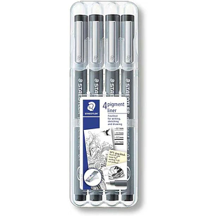 Staedtler Pigment Liner 308 Pack de 4 Rotuladores de Punta Fina - Punta Larga - Secado Rapido - Color Negro