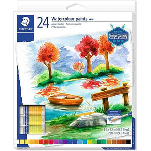 Staedtler Pack de 24 Tubos de Acuarela 12ml - Colores Brillantes  - Usar en Papel Acuarela o Cartulina - Colores Surtidos