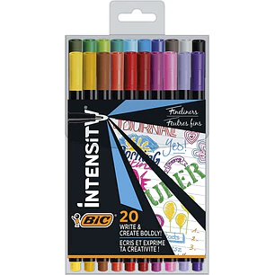 Bic Intensity Fine Pack de 20 Rotuladores - Punta Fina de 0.8mm - Trazo de 0.4mm - Tinta con Base de Agua - Colores Surtidos