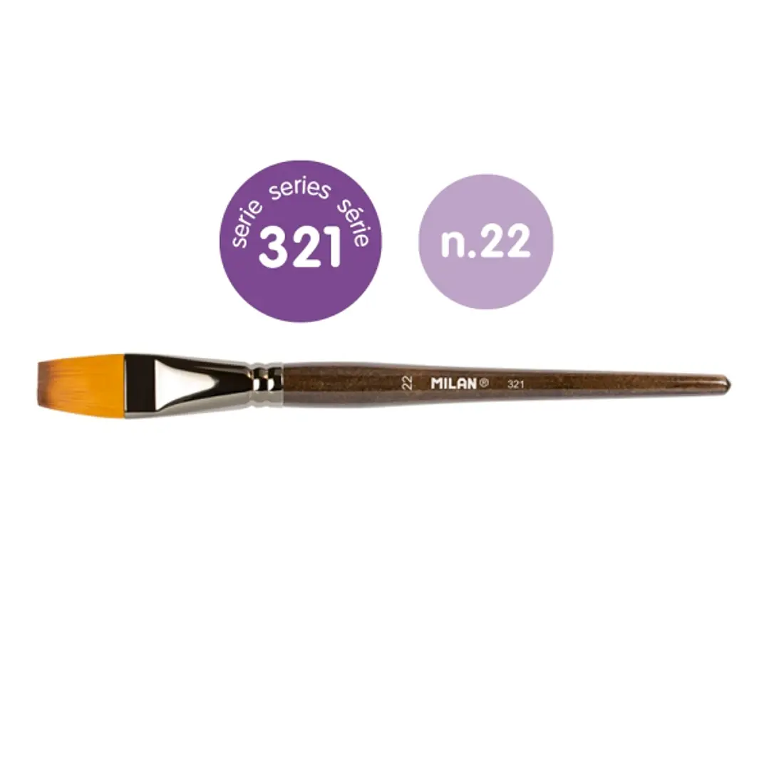 Milan 321 Pack de 2 Pinceles Planos Numero 22 - Bolsa con Colgador - Pelo Sintetico - Color Madera Oscuro 1