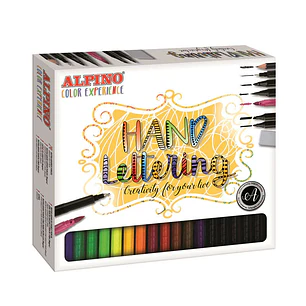 Alpino Color Experience Pack de 24 Rotuladores Hand Lettering + 1 Rotulador Punta Super Pincel, 1 Rotulador Punta Fina, 1 Rotulador Doble Punta, 1 Lap