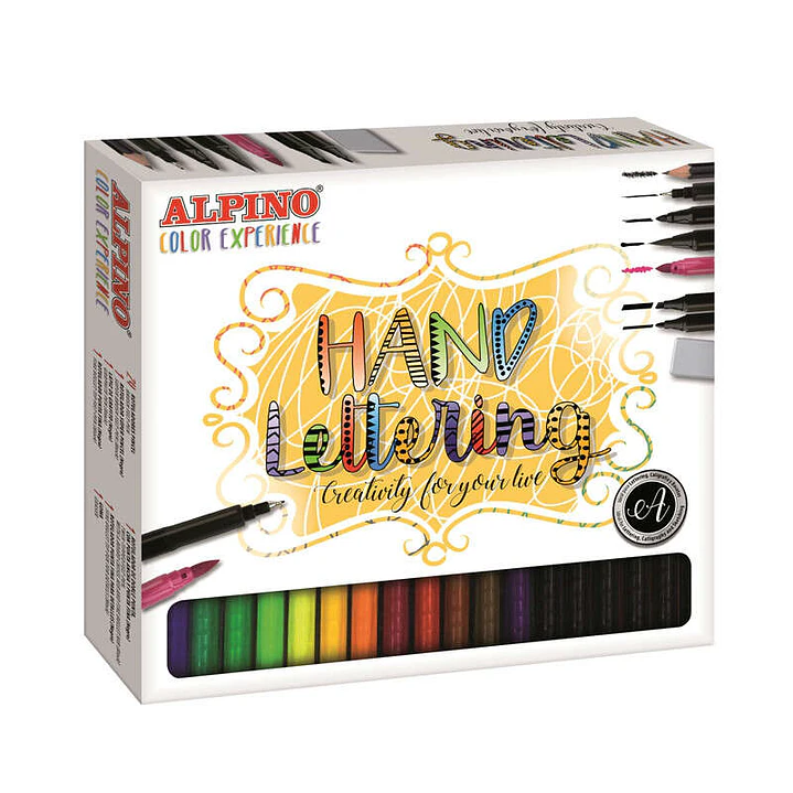 Alpino Color Experience Pack de 24 Rotuladores Hand Lettering + 1 Rotulador Punta Super Pincel, 1 Rotulador Punta Fina, 1 Rotulador Doble Punta, 1 Lap 1