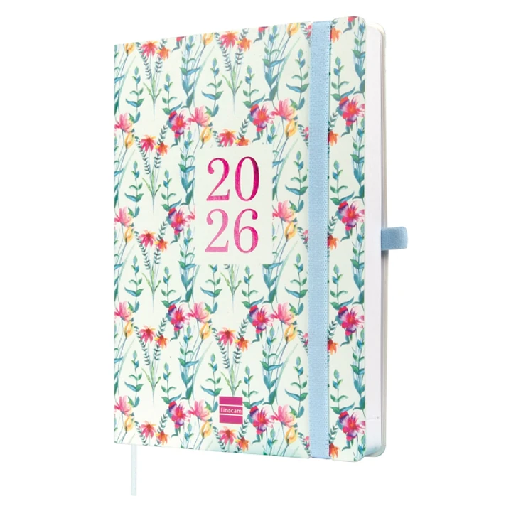 Finocam Capri Agenda Internacional - Anual 2026 - Formato FA5 - 153x23x214mm - 1 Dia por Pagina - Tematica de Flores 1