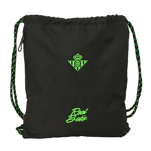 Safta Real Betis Balompie Saco de Deporte - Cierre con Cordones - Bolsillo Lateral con Cremallera - 35x40x1cm - Color Negro y Verde