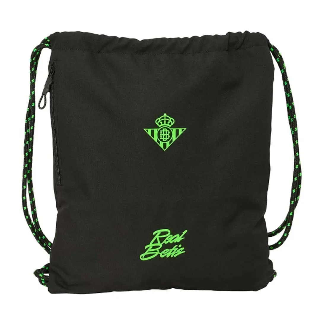 Safta Real Betis Balompie Saco de Deporte - Cierre con Cordones - Bolsillo Lateral con Cremallera - 35x40x1cm - Color Negro y Verde 1