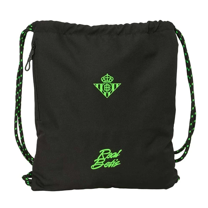 Safta Real Betis Balompie Saco de Deporte - Cierre con Cordones - Bolsillo Lateral con Cremallera - 35x40x1cm - Color Negro y Verde 1