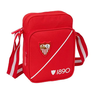 Safta Sevilla FC Bolsito con Bandolera Ajustable - Cierre con Cremallera - Compartimento Trasero con Velcro - Bolsillo Frontal - 16x22x6cm - Color Roj