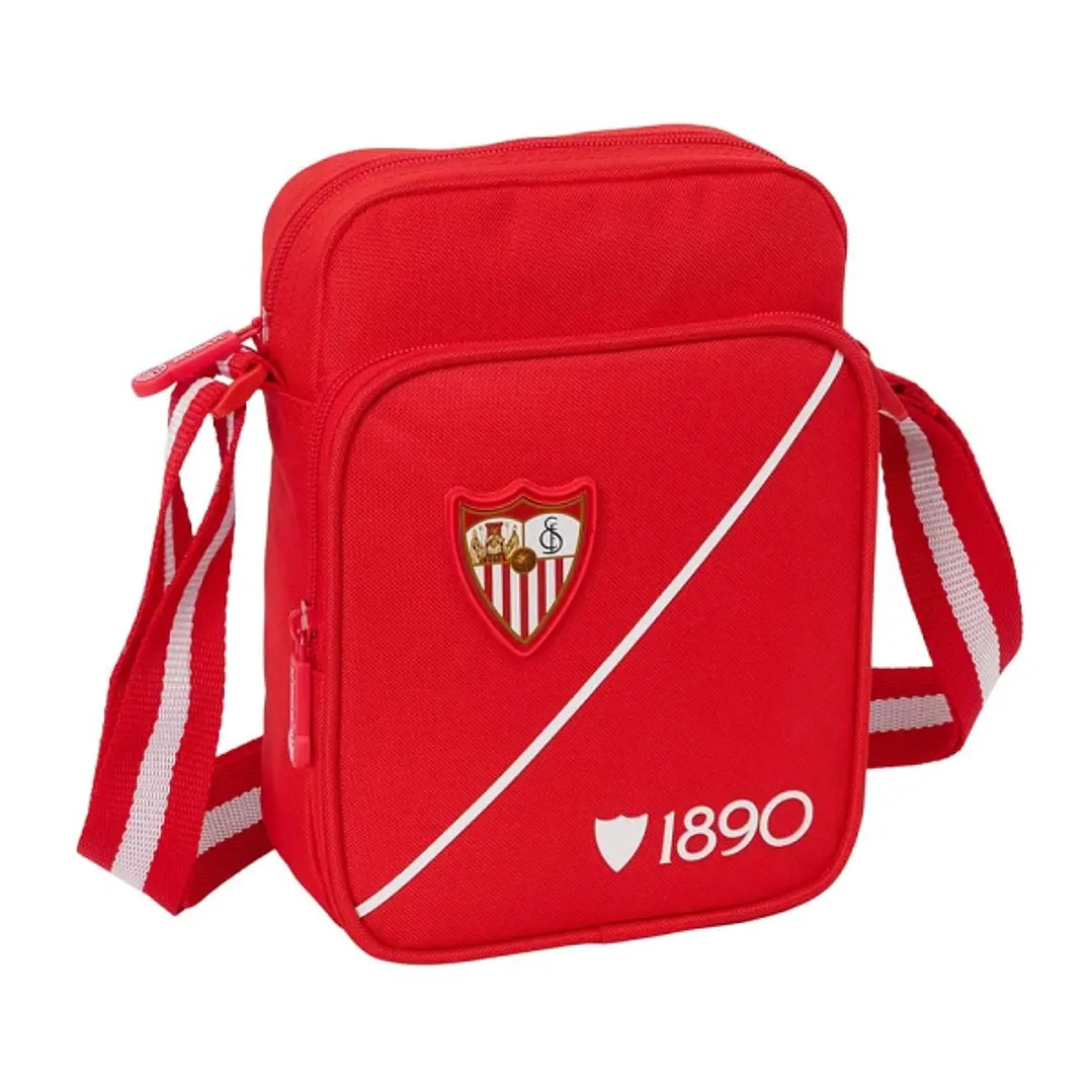 Safta Sevilla FC Bolsito con Bandolera Ajustable - Cierre con Cremallera - Compartimento Trasero con Velcro - Bolsillo Frontal - 16x22x6cm - Color Roj 1