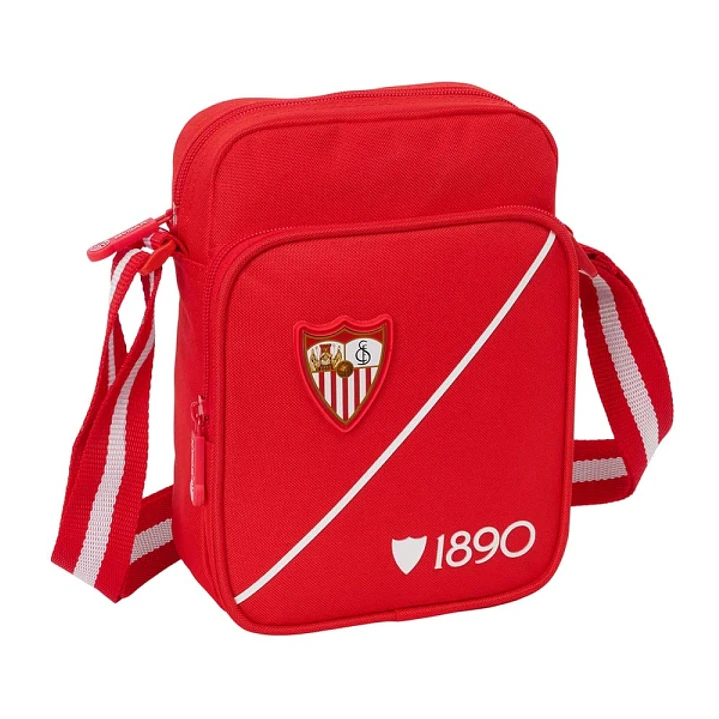 Safta Sevilla FC Bolsito con Bandolera Ajustable - Cierre con Cremallera - Compartimento Trasero con Velcro - Bolsillo Frontal - 16x22x6cm - Color Roj 1