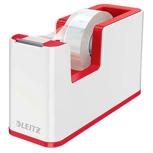 Leitz WOW Dispensador de Cinta Adhesiva - Para Rollos de hasta 19mm x 33m - Incluye Cinta Autoadhesiva Escribible - Color Blanco/Rojo